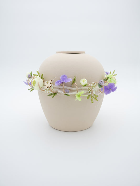 OmarmRing Verno herdenkingsurn met bloemenkrans – beige (Lavendel)